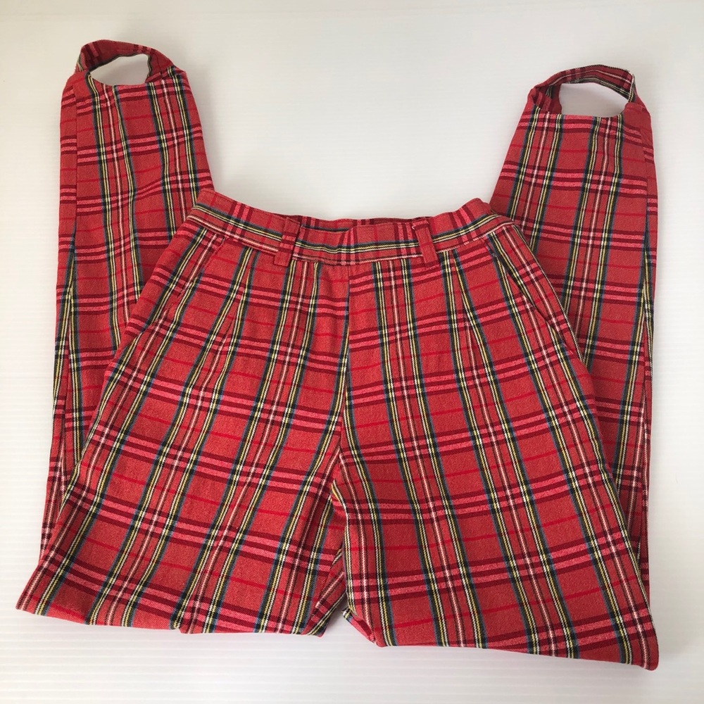 Vintage 90’s Red Plaid Stirrup Pants, 24* - Picture 1 of 12